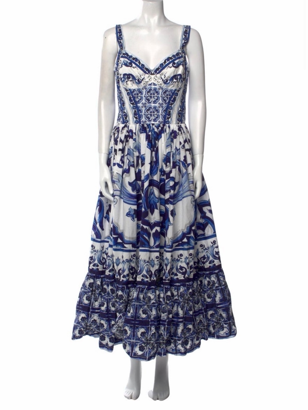 Dolce & Gabbana Blue and White Printed Maxi Dress